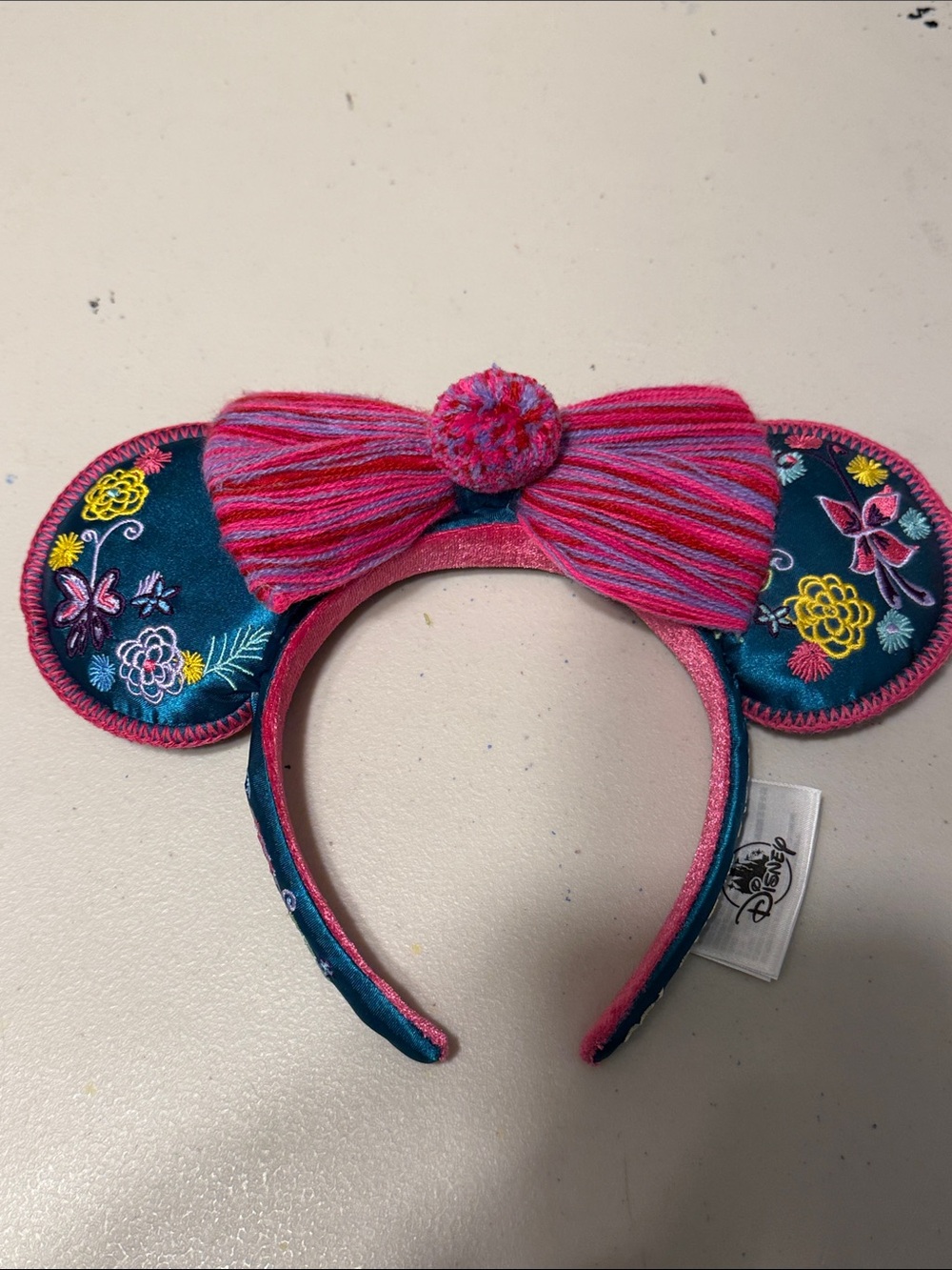 Disney Pink and Teal Embroidered Floral Mouse Ear Headband